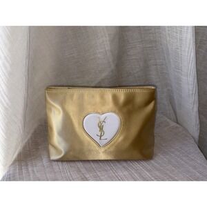 Vintage YSL Yves Saint Laurent Parfums Gold Satin Heart CosmeticPouch Makeup Bag